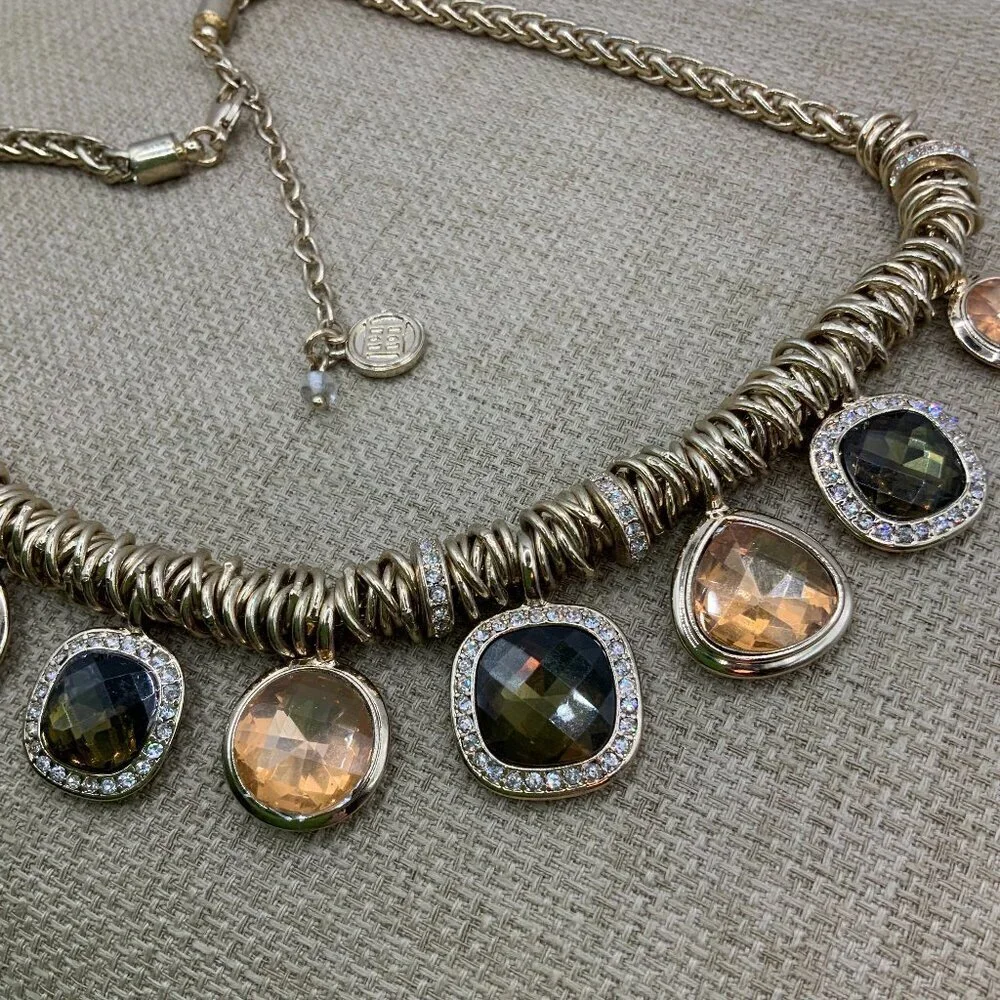 Dana Buchman Faux Quartz Gemstones Rhinestone Gold Tone Necklace